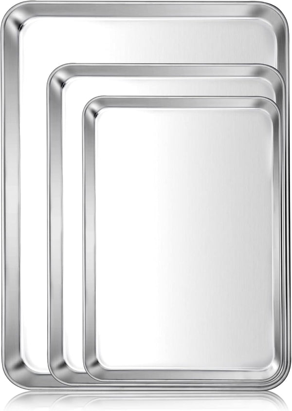 E-far Baking Cookie Sheet Pan Set of 3, Stainless Steel Baking Pans for Oven, Non-Toxic & Easy Clean