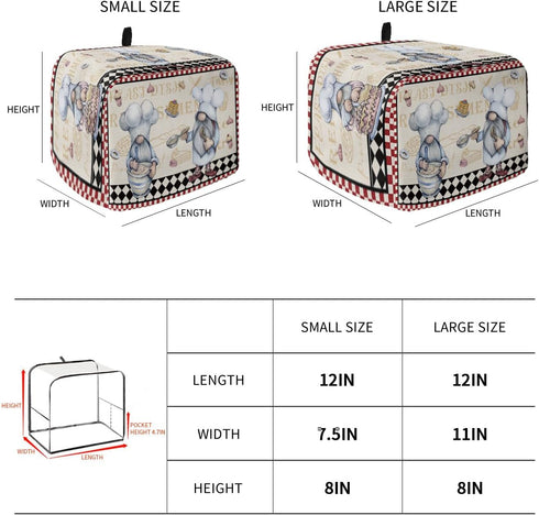 Kitchen Chef Gnomes Toaster Cover 4 Slice, Large Retro Kitchen Appliance Covers with Loop