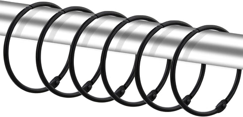 24 Pack Rustproof Decorative Metal Round Shower Curtain Rings for Bathroom Shower Rod (Black)