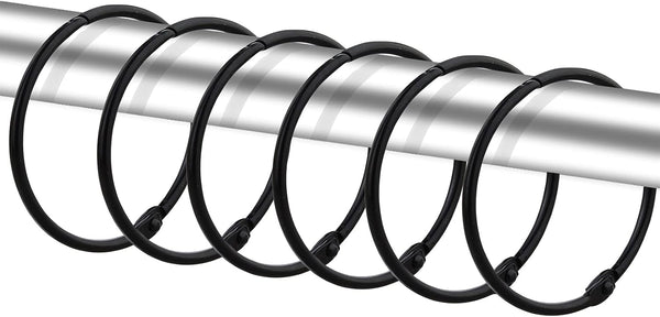 24 Pack Rustproof Decorative Metal Round Shower Curtain Rings for Bathroom Shower Rod (Black)
