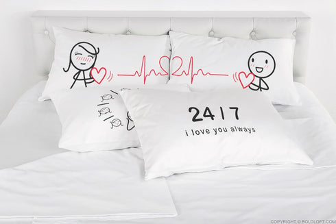 BoldLoft Love You Every Beat of My Heart Couple Pillowcases - Gifts for Couples, Boyfriend, Girlfriend, Anniversary,