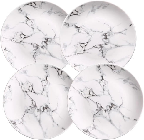 Marble Design Porcelain Dinner Accent Plates, Set of 4, 8 Inches