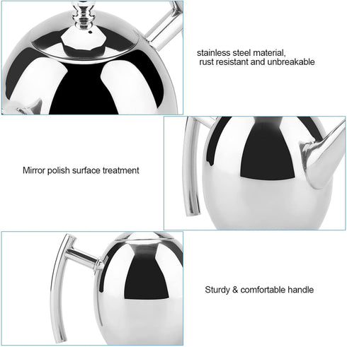 Stainless Steel Teapot, Metal Tea Kettle with Removable Infuser, Coffee Maker for Loose Tea (1500ML)