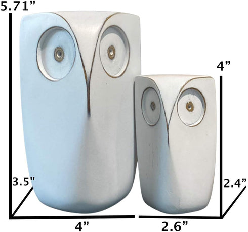Set 2 5 4 Inches Wise Owl Decor Statue Sculptures of Small White Resin Figurines, & High, Minimalist Decor for Home
