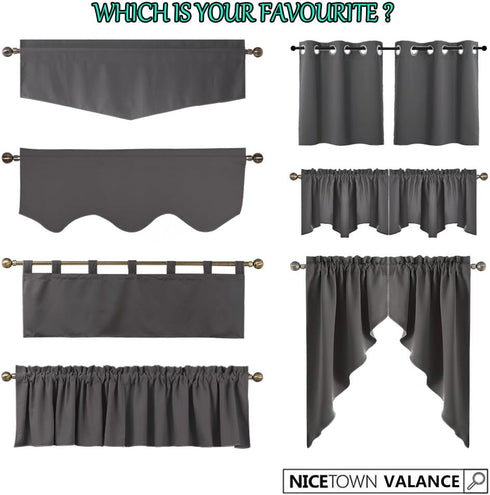 NICETOWN Room Darkening Window Valance, Solid Thermal Insulated 52"x18" Scalloped Curtain Panels (Biscotti Beige, 4