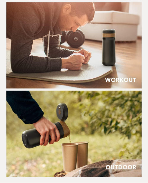 BENFUCHEN Portable 320ML French Press Coffee Maker, Vacuum Insulated Bottle with Unique Filter for Camping
