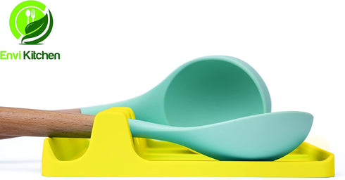 Large Silicone Spoon Rest - Cooking Utensil Holder with Drip Pad Walls, BPA-Free Spatula Rest for Kitchen Countertop