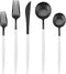 Bysta 5-Piece Matte Black Silverware Set, Stainless Steel Flatware with White Handle, Service for 1, Dishwasher Safe