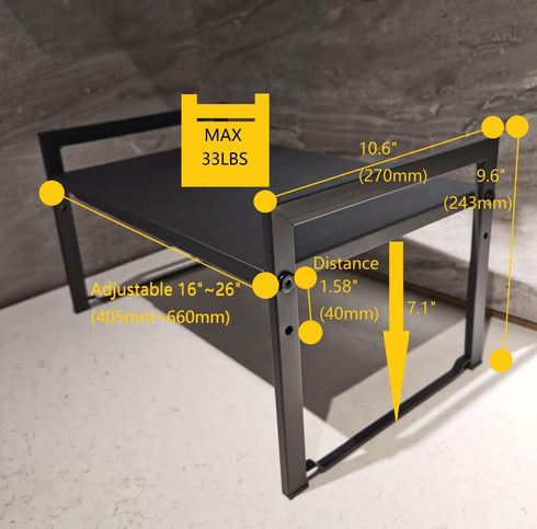 Expandable Kitchen Counter Shelf Organizer 16~26", 10.6" Deep 33LBS Sink Shelf Riser for Pantry Cabinet