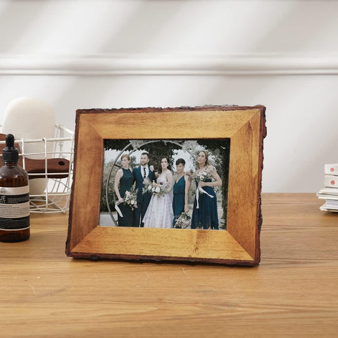 4x6 Brown Wood Picture Frames, Live Edge Rustic Photo Frame with Glass Front for 6x4 inch Photos, Tabletop or Wall