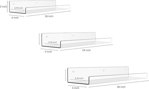 REBECCA LUXURIOUS BATH 2 Pack 16" 2" 4" 5mm Rebecca Luxurious Acrylic Floating Shelves for Wall - of x x - Thick Clear
