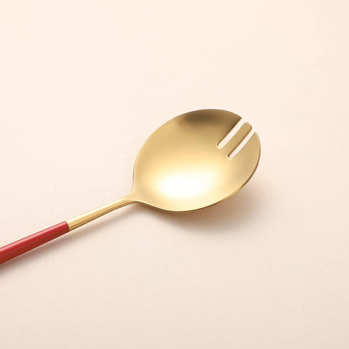Salad Servers Set, 11.41 Inch Spoon and Fork, 18/10 Stainless Steel with Titanium Plating (Red Gold)
