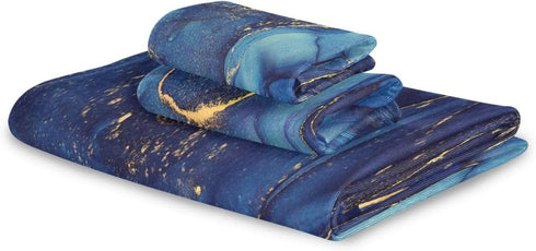 SUABO Sets 3 Set Blue Abstract Art Marble Bath Towel Ultra Soft Fast Dry Face Towel Absorbent Bathroom Towel Shower