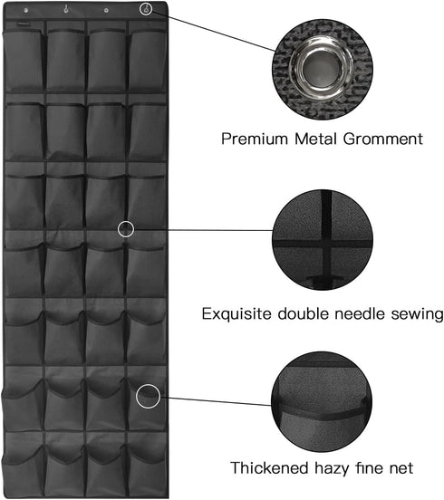 1 Pack 28 Large Pockets Hanging Shoe Organizer Over The Door Shoe Rack for Closet Storage, Gray