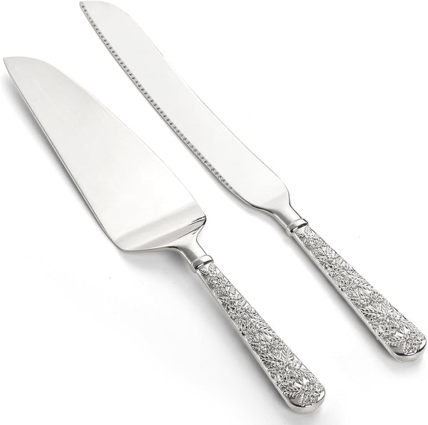 Dicunoy 2 PCS Wedding Cake Knife and Server Set, Vintage Engraved Cake Cutter for Birthday Party