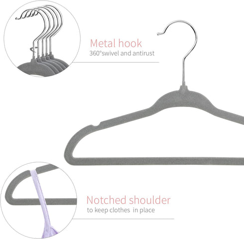 ManGotree 15 Pack Non-Slip Baby Velvet Clothes Hanger, Kids Coat Hanger with Swivel Hook (Grey)
