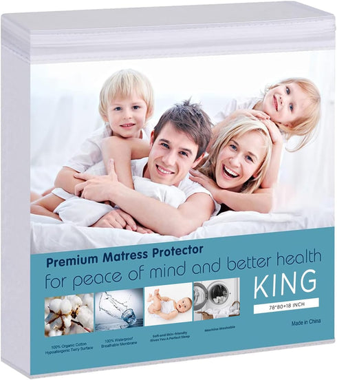 Waterproof Mattress Pad Protector - 100% Organic Cotton Hypoallergenic Breathable Mattress Pad Cover