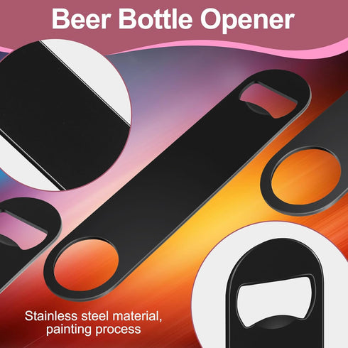 WEGAZ 5 Pack 7inch Black Stainless Steel Flat Beer Bottle Opener, Durable Stainless Steel