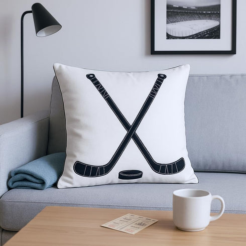 Embroidered Hockey Throw Pillow Cover, 18 inch Square Decorative Canvas Pillow Cover for Ice Hockey Room Decor (Cover