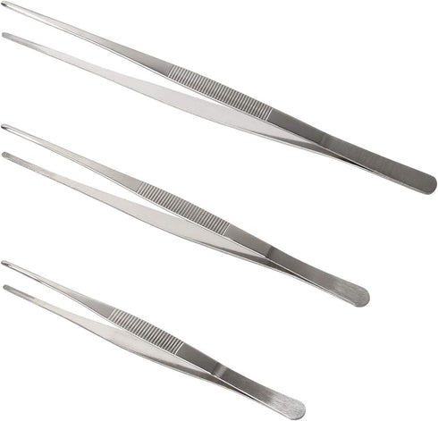 Adecco LLC Stainless Steel Tongs Tweezer, Precision Serrated Tips for Seafood, 8" 10" 12"