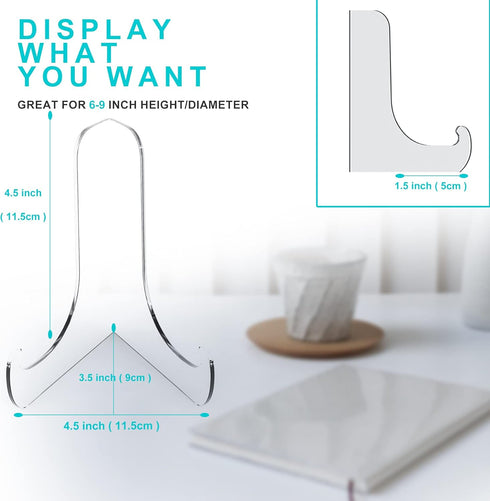 60-Degree Angle Acrylic Plate Stand, 4.5 Inch 5 PC Clear Display Easel for Tablets, 4.5" H x 4.5" W x 3.5" D