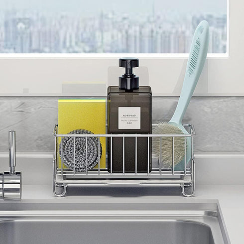 Kitchen Countertop Sponge Holder, SUS 304 Stainless Steel Dish Soap Organizer, Basket for Cleaning Tools, Sink Brush