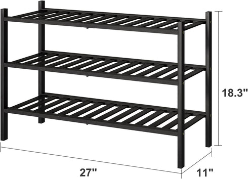 3-Tier Closet, viewcare Black Bamboo Shoe Rack for Entryway, Stackable | Foldable | Natural, Shoe Shelf Storage