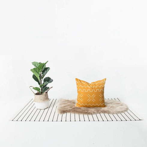 Hofdeco African Mudcloth Pillow Cover ONLY, Mustard Yellow X Stripes, 18"x18"