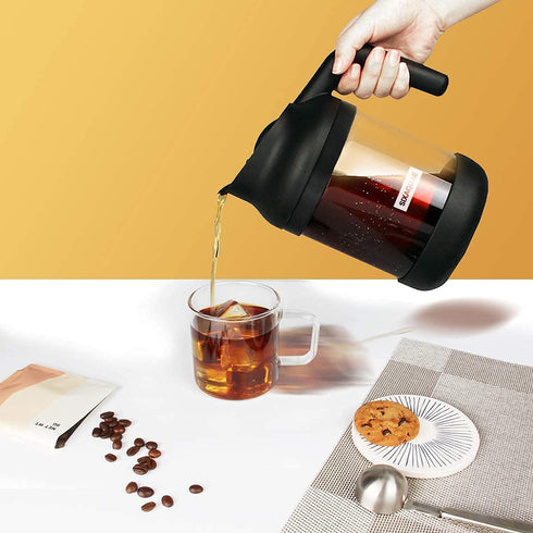 SIXAQUAE Cold Brew Coffee Maker, Large Stainless Steel Strainer, Durable Iced Coffee Pitcher, Dishwasher Safe