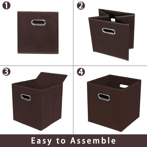 Fabric Storage Bins Cubes - Foldable Organizer with Handle, 11x11x11, Set of 3 in Coffee