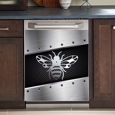Silver Butterfly Dishwasher Magnet Cover, 23" x 26" Kitchen Decor, Stainless Steel Effect Vinyl Decal for Home Appliance