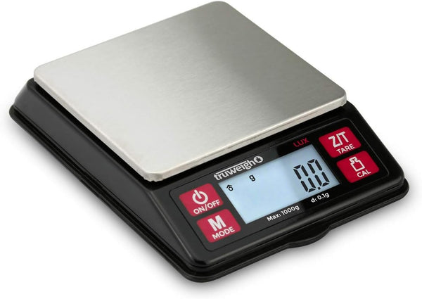 LUX Digital Mini Scale (1000g x 0.1g, Black/Red) - Portable Food Scale for Meal Prep and Coffee