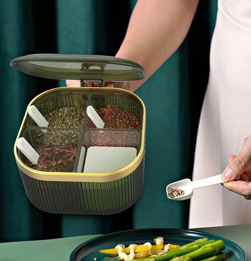 NAN Wind 4 Compartments Seasoning Box with Lid, Clear Storage Container, Kitchen Condiment Jars, Plastic Seasoning Box