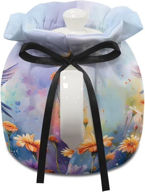 Floral Hummingbird Tea Cozy for Teapot, Kitchen Kettle Cover, Soft Cloth Dust Cover for Coffee Pot and Tea Pot