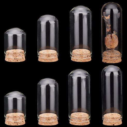 PH PandaHall 8pcs Cloche Bell Jar, 4 Sizes Glass Display Dome with Cork Base for Flower Storage