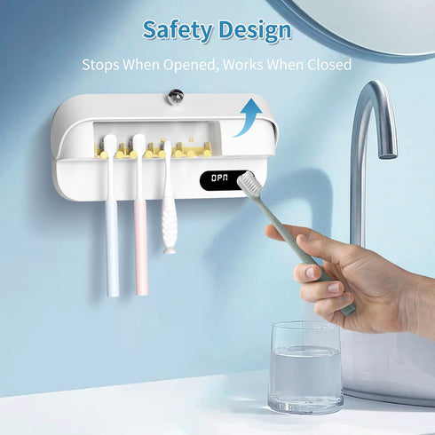 Zyntieu Countdown 4 UV Toothbrush Sanitizer and Holder, Wall-Mounted Electric Toothbrush Cleaner with Air Drying