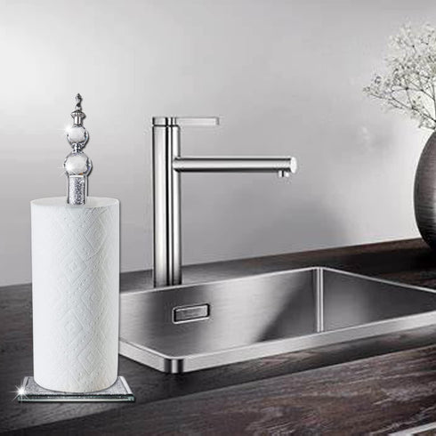 Countertop(13.5 inch Handmade Silver Paper Towel Roll Holder,Crystal Crushed Diamonds Paper Towel Roll Decorative
