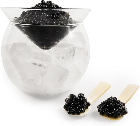 ThougrLyh Caviar Server Set, Glass Caviar Dish with 2 Pcs Shell Spoons for Serving Ice Cream and Cocktails