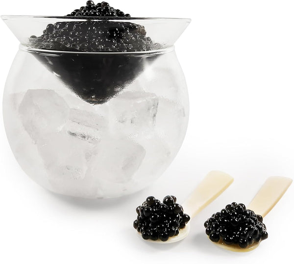 ThougrLyh Caviar Server Set, Glass Caviar Dish with 2 Pcs Shell Spoons for Serving Ice Cream and Cocktails