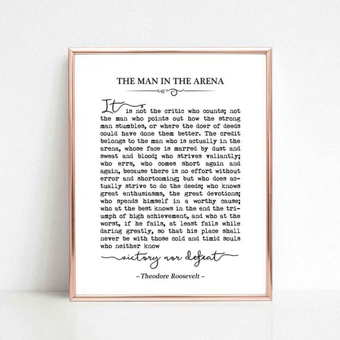 The Man in the Arena Book Quote, Inspirational Art, Graduation Gift, Typography Wall Art, 8x10 Inch Unframed