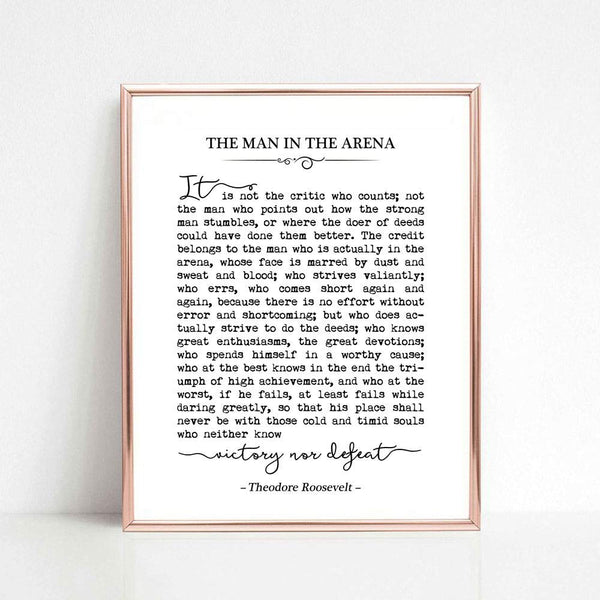 The Man in the Arena Book Quote, Inspirational Art, Graduation Gift, Typography Wall Art, 8x10 Inch Unframed