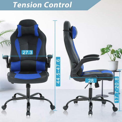 Gaming Chair, High Back Office Chair Ergonomic Desk Chair PC Racing Chair with Headrest Lumbar Support & Flip-up Arms