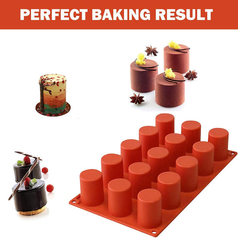 TOPYS 15 Cavities Cylindrical Fondant Silicone Mold, DIY Cylinder Pastry Cupcake Jelly Mousse Pan