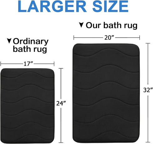 Flamingo P Memory Foam Bath Mat Rug, Bath Mats for Bathroom Extra Soft Absorbent Bathroom Rugs Non Slip Bath Rug Machine Washable Bath Rug Carpet for Bathroom Floor, Tub and Shower, 20x32 Inch, Black