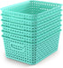 WYT 6-Pack Plastic Small Shelf Storage Weave Baskets, Organizing for Cabinets and Pantries, Sky Blue