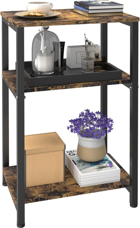 Tigerden 3 Tier Side Table, Heavy Duty End Table with Shelves, Narrow Nightstand