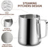 Stainless Steel Espresso Milk Frothing Pitcher, 20OZ/600ML Coffee Frother Cup with Decorating Art Pen for Espresso