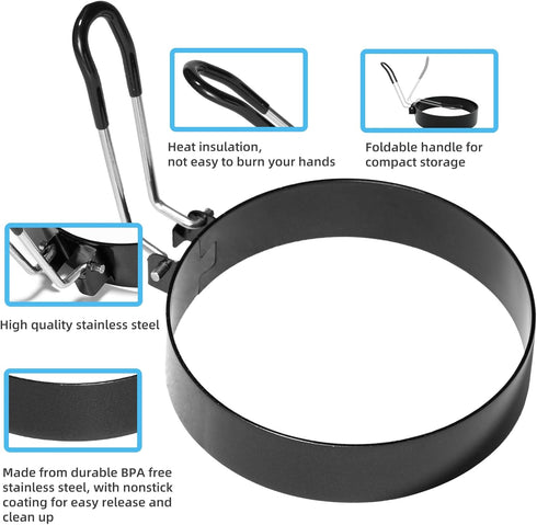 Eggs4 Pack 3.5" Stainless Steel Egg Rings for Frying - Round Non Stick Griddle Rings with Oil Brush, Egg