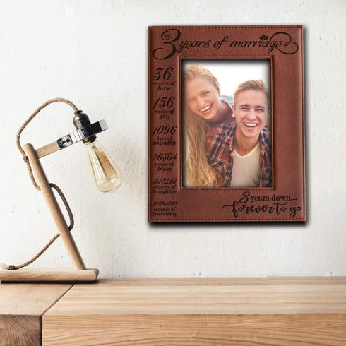 BELLA BUSTA Engraved Leather Picture Frame for 3 Years of Marriage, 5 x 7 Vertical (Rawhide)