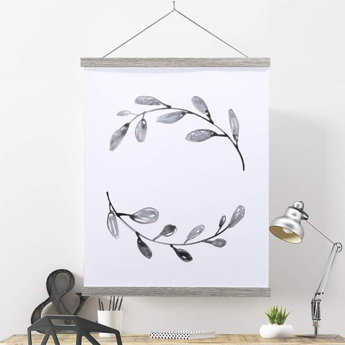 Ywlake 24x36 Magnetic Poster Hanger, Wooden Dowel Scroll Hanger Kit for Walls, Map, Canvas Artwork (Grey, 24")